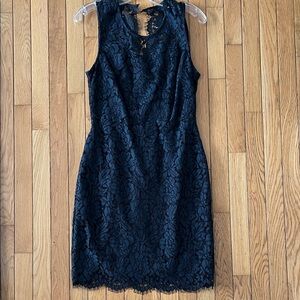 Gorgeous navy/black lace overlay knee length sheath dress
